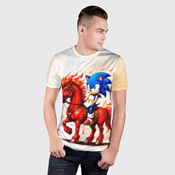 Футболка спортивная мужская Соник верхом на коне, цвет: 3D-принт — фото 2