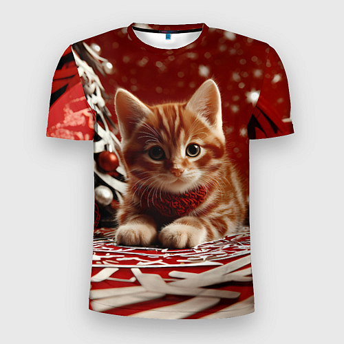 Мужская спорт-футболка Рыжий Новогодний котенок / 3D-принт – фото 1