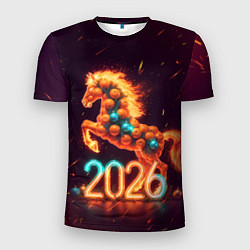 Футболка спортивная мужская Новогодняя мандариновая лошадь 2026, цвет: 3D-принт