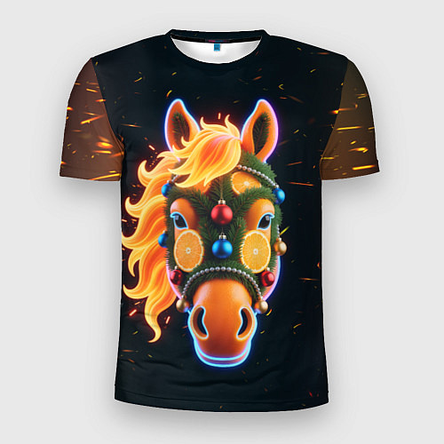 Мужская спорт-футболка Новогодняя мандариновая лошадь / 3D-принт – фото 1