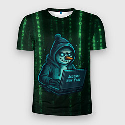 Мужская спорт-футболка Снеговик - хакер взламывает Новый год