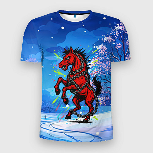 Мужская спорт-футболка Красная Новогодняя лошадь 2026 / 3D-принт – фото 1