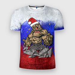 Мужская спорт-футболка Новогодний медведь РФ