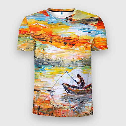 Мужская спорт-футболка Рыбак на лодке / 3D-принт – фото 1