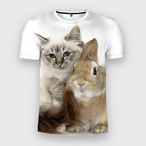 Мужская спорт-футболка Кот и кролик пушистые / 3D-принт – фото 1