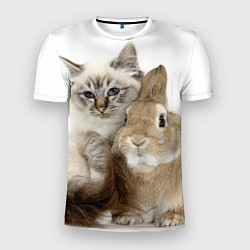 Мужская спорт-футболка Кот и кролик пушистые
