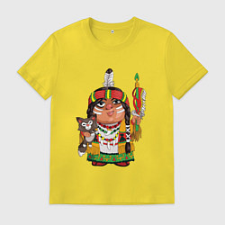 Футболка хлопковая мужская Забавные Индейцы 9, цвет: желтый