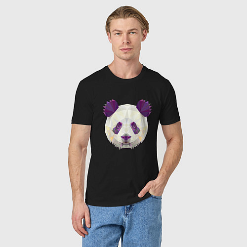 Мужская футболка Полигональная панда / Черный – фото 3