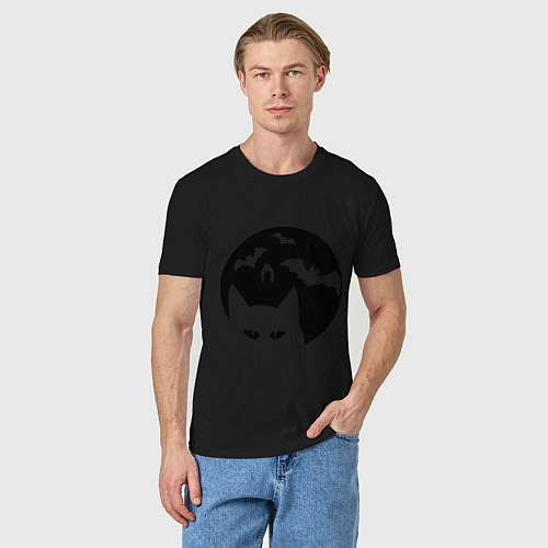 Мужская футболка Луна с котами / Черный – фото 3
