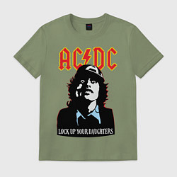 Футболка хлопковая мужская AC/DC: Lock up your daughters, цвет: авокадо