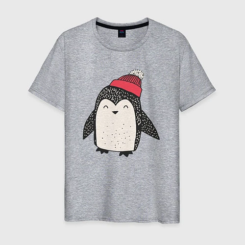 Мужская футболка Зимний пингвин-мальчик / Меланж – фото 1