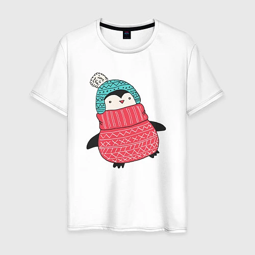 Мужская футболка Зимний пингвин-девочка / Белый – фото 1