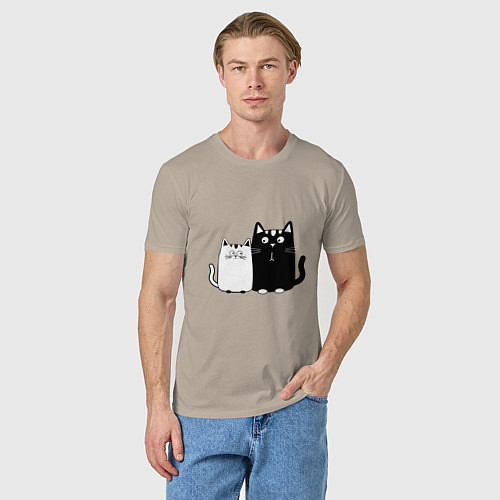 Мужская футболка Удивленные коты / Миндальный – фото 3