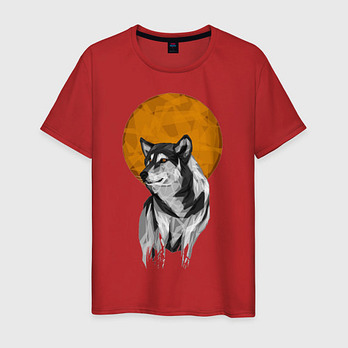 Мужская футболка Волк под луной / Красный – фото 1