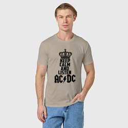 Футболка хлопковая мужская Keep Calm & Listen AC/DC, цвет: миндальный — фото 2