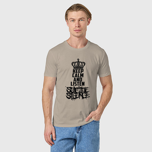 Мужская футболка Keep Calm & Listen Suicide Silence / Миндальный – фото 3
