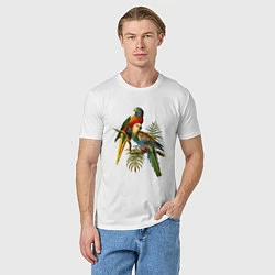 Футболка хлопковая мужская Тропические попугаи, цвет: белый — фото 2