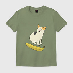 Футболка хлопковая мужская Cat no banana meme, цвет: авокадо