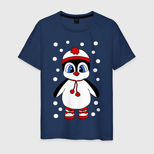 Мужская футболка Пингвин в снегу / Тёмно-синий – фото 1