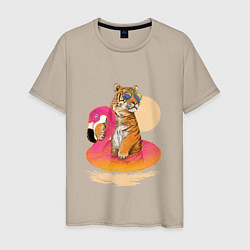 Футболка хлопковая мужская Тигр на фламинго, цвет: миндальный