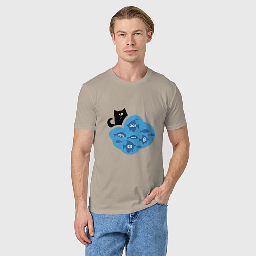 Мужская футболка Кот программиста / Миндальный – фото 3