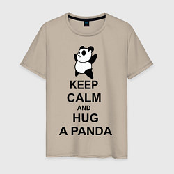 Футболка хлопковая мужская Keep Calm & Hug A Panda, цвет: миндальный