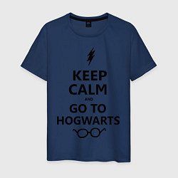 Футболка хлопковая мужская Keep Calm & Go To Hogwarts, цвет: тёмно-синий