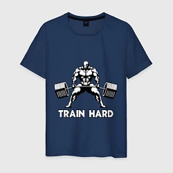 Футболка хлопковая мужская Train hard тренируйся усердно, цвет: тёмно-синий