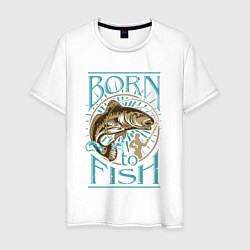 Футболка хлопковая мужская Born to Fish, цвет: белый