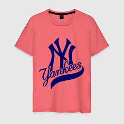 Футболка хлопковая мужская NY - Yankees, цвет: коралловый