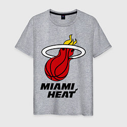 Футболка хлопковая мужская Miami Heat-logo, цвет: меланж