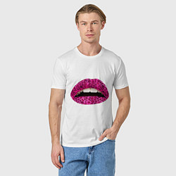 Футболка хлопковая мужская Pink leopard lips, цвет: белый — фото 2