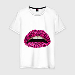 Футболка хлопковая мужская Pink leopard lips, цвет: белый
