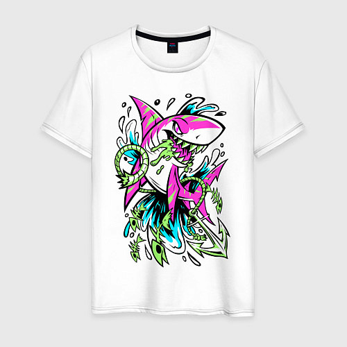 Мужская футболка Neon Shark / Белый – фото 1