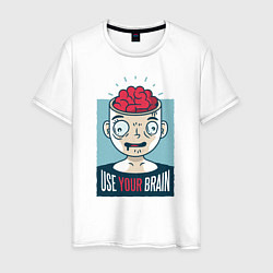 Футболка хлопковая мужская Use your brain, цвет: белый