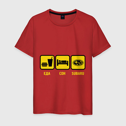 Мужская футболка Еда, сон и Subaru / Красный – фото 1