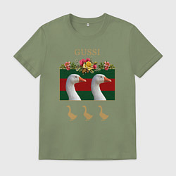 Футболка хлопковая мужская GUSSI: Flowers Style, цвет: авокадо