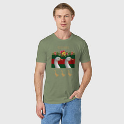 Футболка хлопковая мужская GUSSI: Flowers Style, цвет: авокадо — фото 2