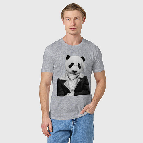 Мужская футболка Панда в свитере / Меланж – фото 3