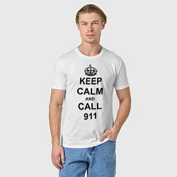 Футболка хлопковая мужская Keep Calm & Call 911, цвет: белый — фото 2