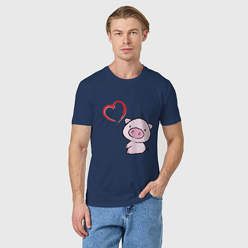Мужская футболка Pig Love / Тёмно-синий – фото 3