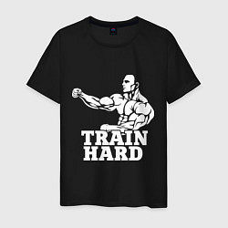 Футболка хлопковая мужская Train hard, цвет: черный