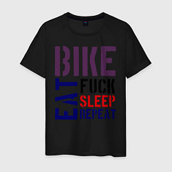 Футболка хлопковая мужская Bike eat sleep repeat, цвет: черный