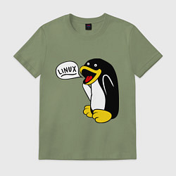 Футболка хлопковая мужская Пингвин: Linux, цвет: авокадо