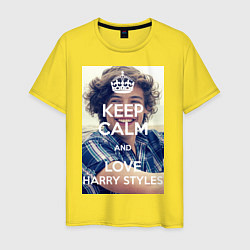 Футболка хлопковая мужская Keep Calm & Love Harry Styles, цвет: желтый