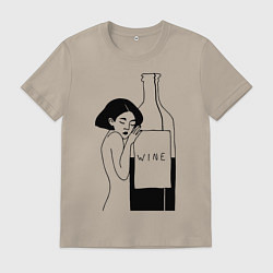 Мужская футболка Девушка с бутылкой вина