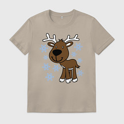 Футболка хлопковая мужская Олень в снегу, цвет: миндальный