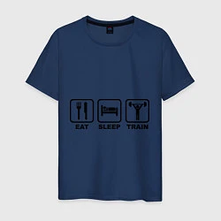 Футболка хлопковая мужская Eat Sleep Train, цвет: тёмно-синий