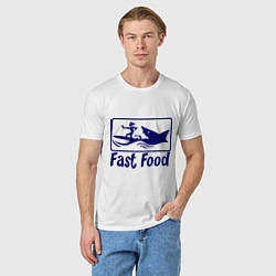 Футболка хлопковая мужская Shark fast food, цвет: белый — фото 2