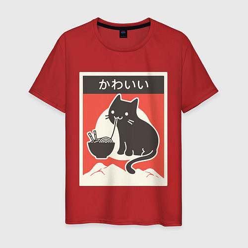 Мужская футболка Котик и рамен / Красный – фото 1